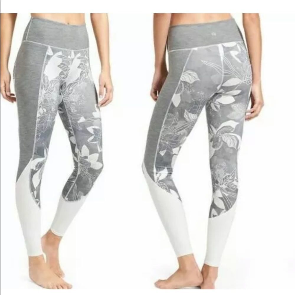 Athleta High Rise Gray White Tropical Flow Floral Chaturanga Legging Tight XXS